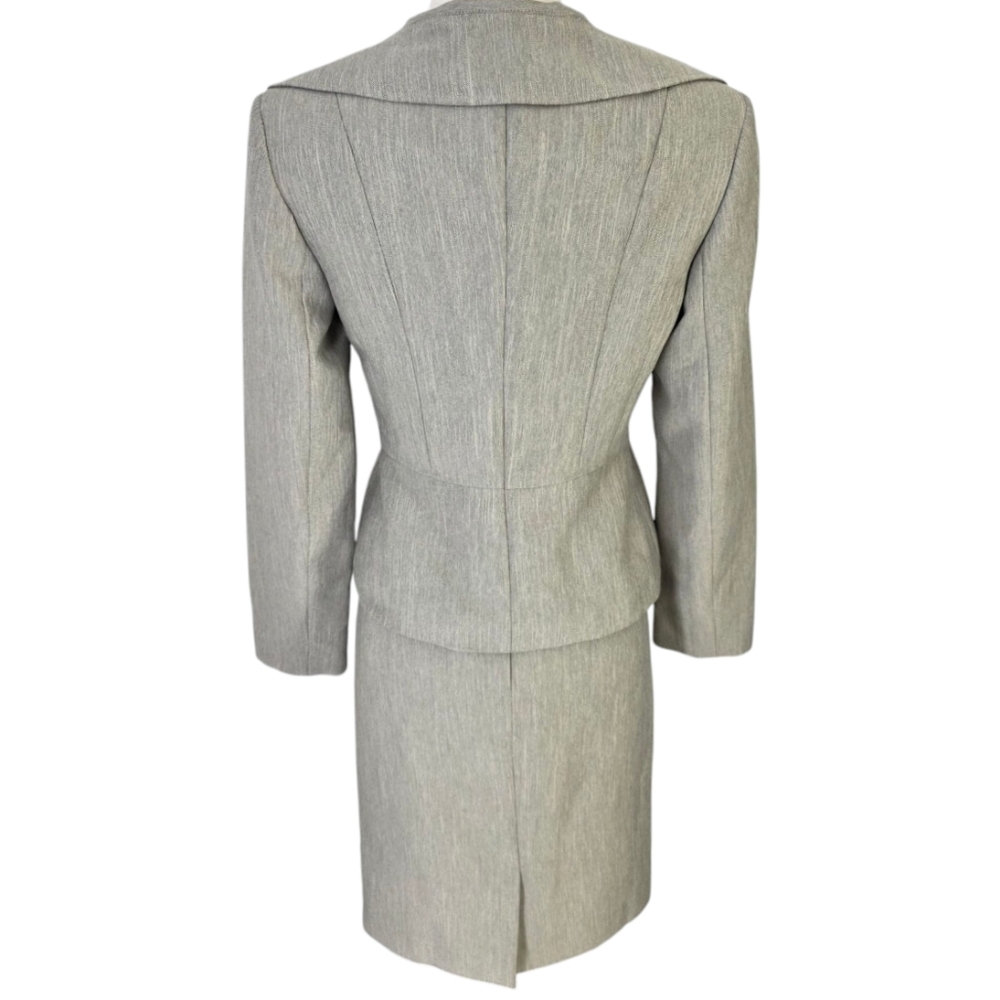 LeSuit Three Button Jacket & Skirt Suit Set Neutral Tan Beige Gray Weave Sz 6 - Picture 8 of 16